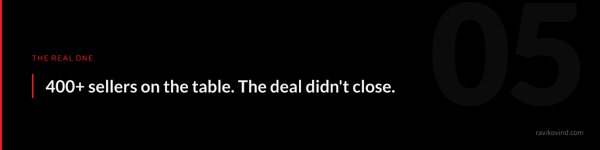 The real one: 400+ sellers on the table. The deal didn't close.